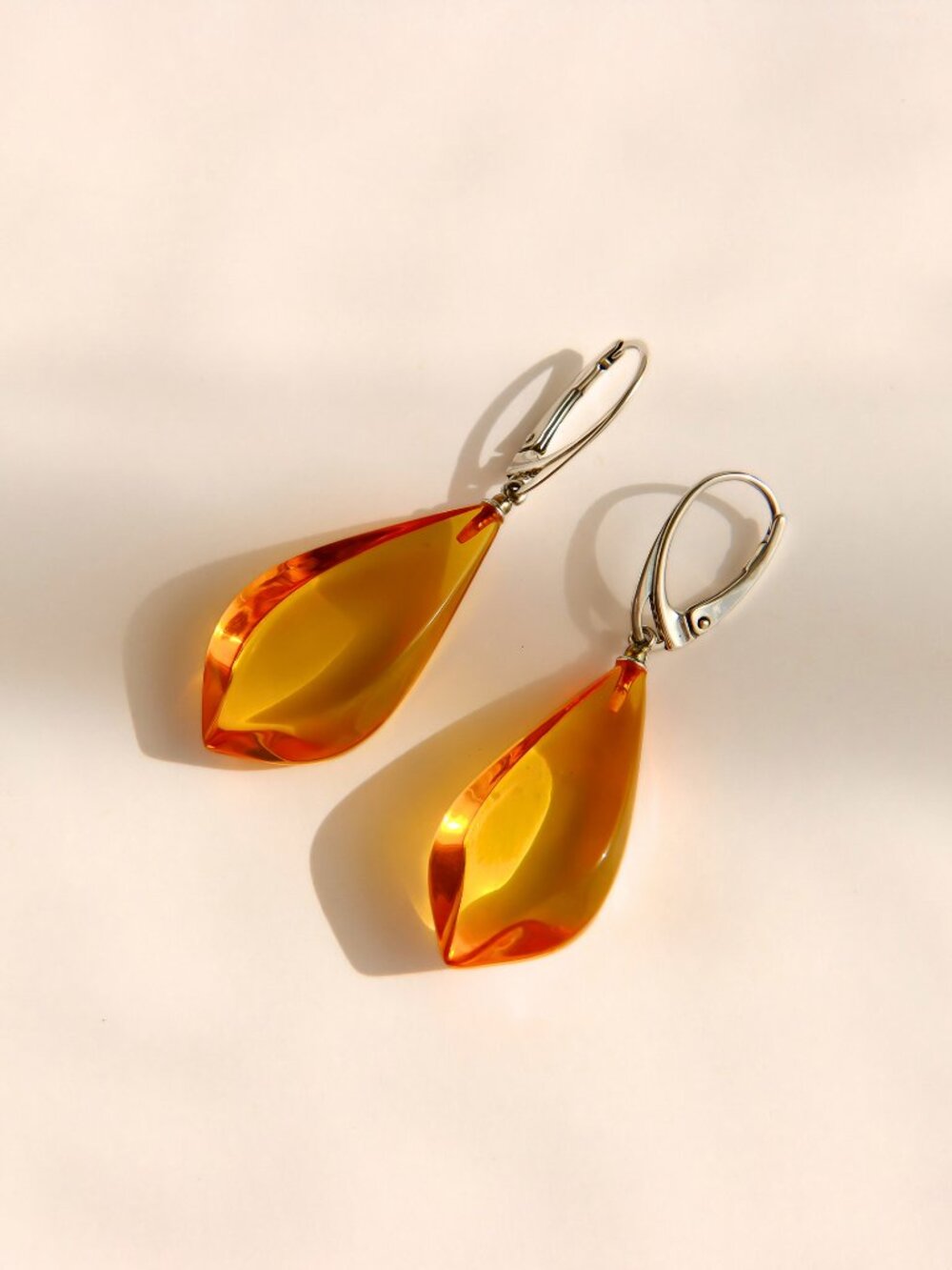 Honey Baltic Amber Dangle Earrings in Sterling Silver - Picture 4 of 6